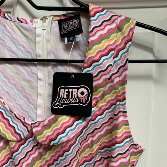 ModCloth Retrolicious Rainbow Peter Pan Collar A-Line Dress - Picture 3 of 7